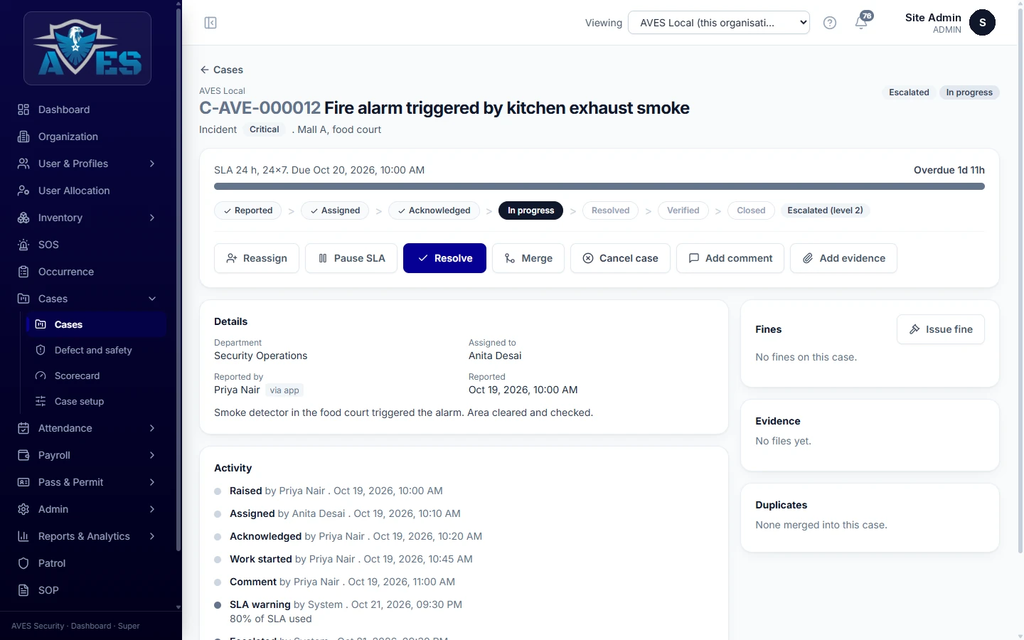 Case record and follow-up – AVES Case & SLA Management