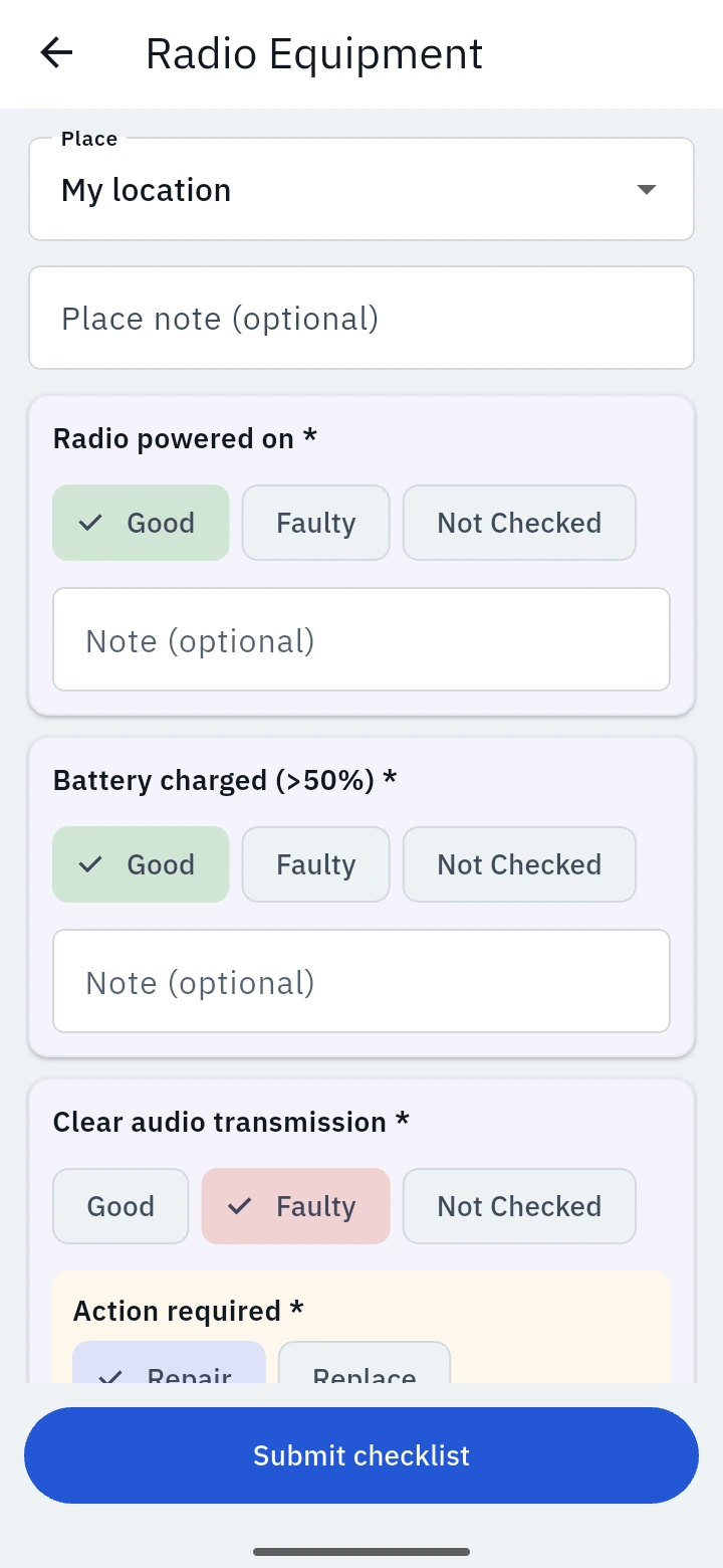 Completing an equipment check – AVES Equipment Checks
