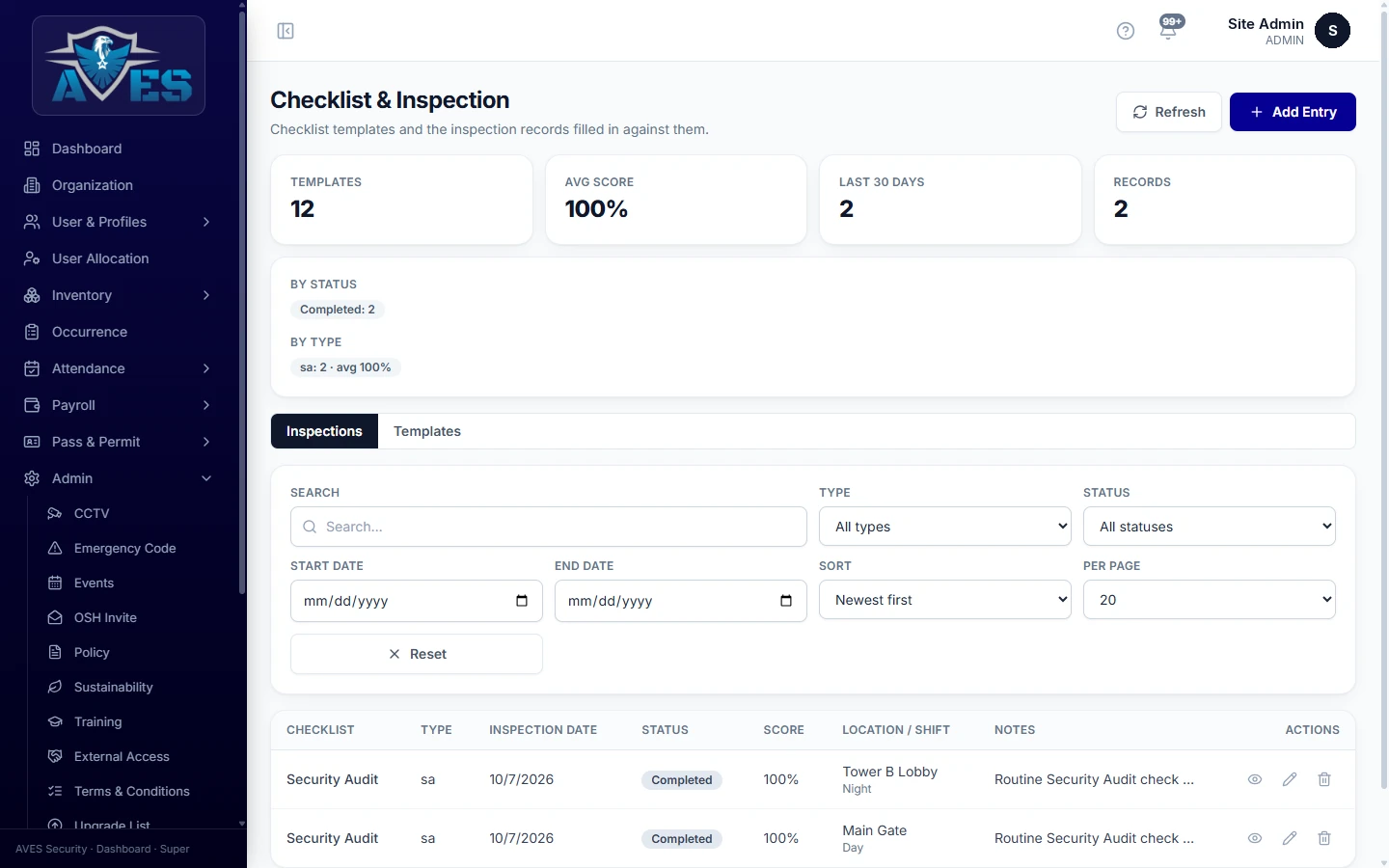 Reviewing inspection records – AVES Equipment Checks