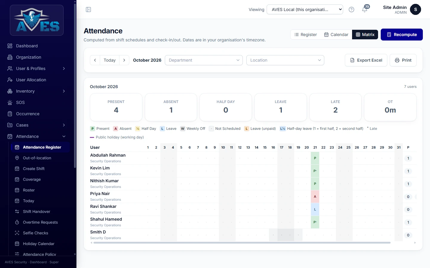 Out-of-location attempts flagged for review – AVES Guard Attendance
