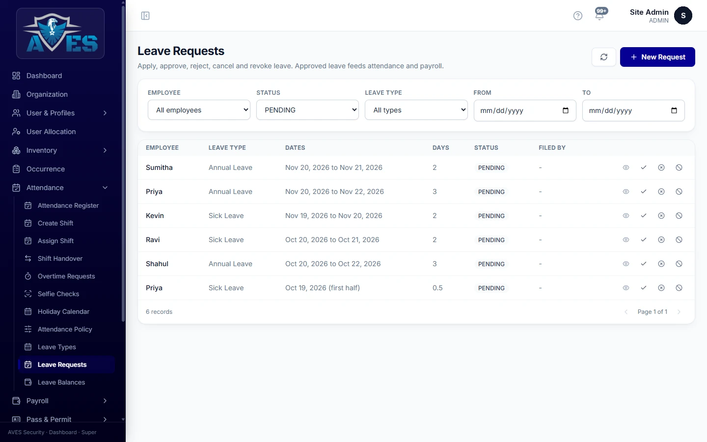 Reviewing leave requests and balances – AVES Leave Management