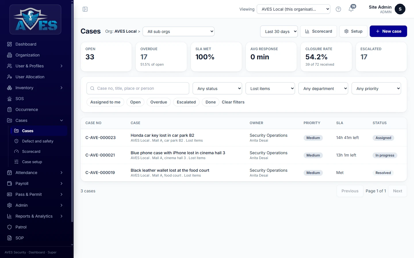 Lost-item complaint – AVES Lost & Found and Investigations