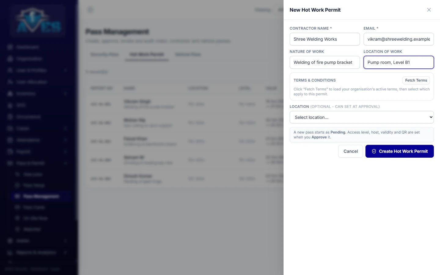 Permit-to-work request and approval – AVES Permit to Work & Key Control