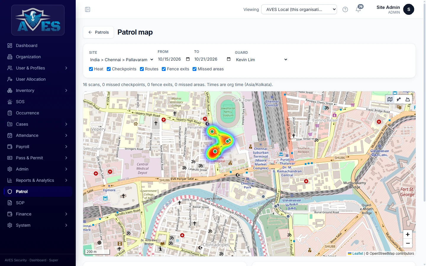 Guard positions from patrol scans on the map – AVES Locations & Geofencing