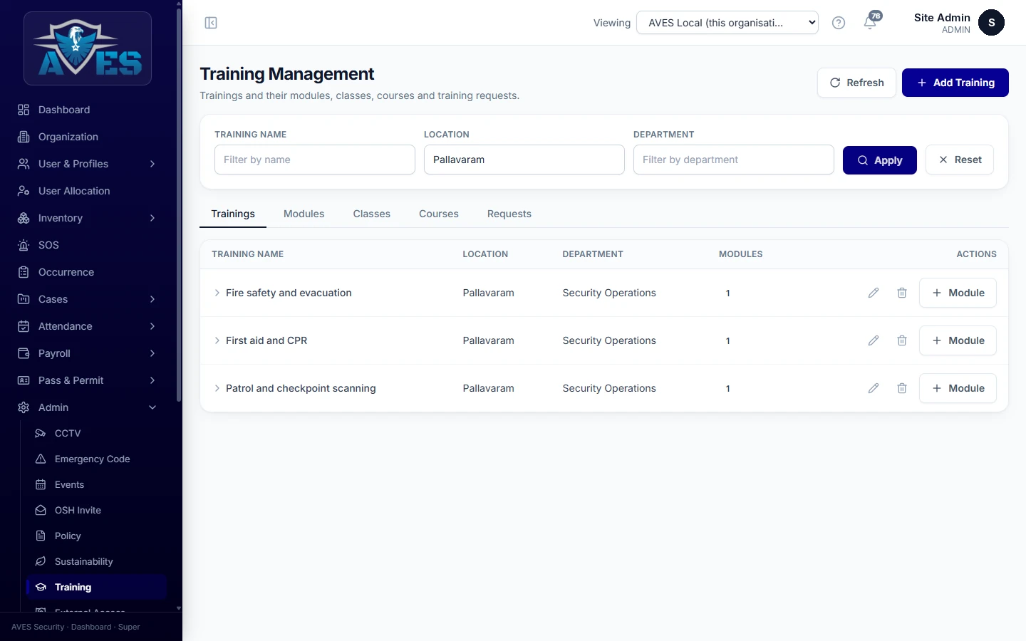 Training records – AVES Staff Performance & Discipline